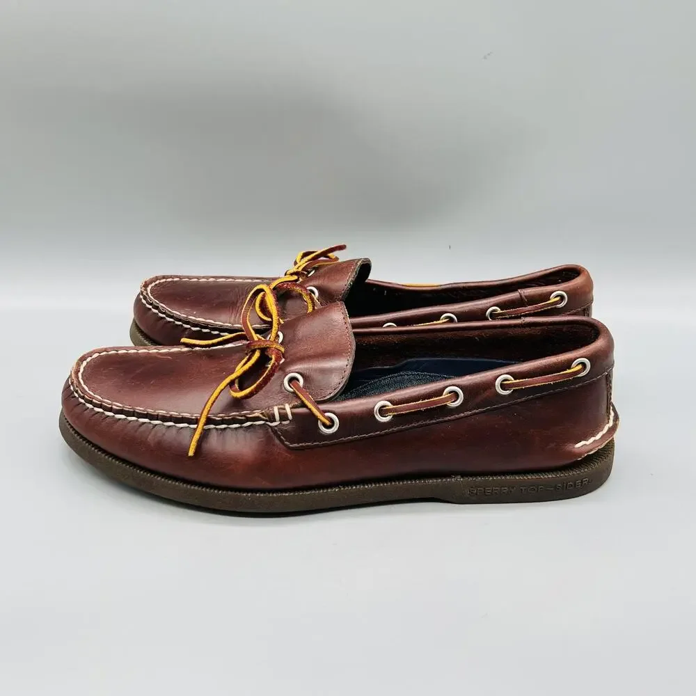 Sperry Shoes Mens 9.5 Brown Leather Top Sider J Crew Boat Moc Toe Casual Comfort